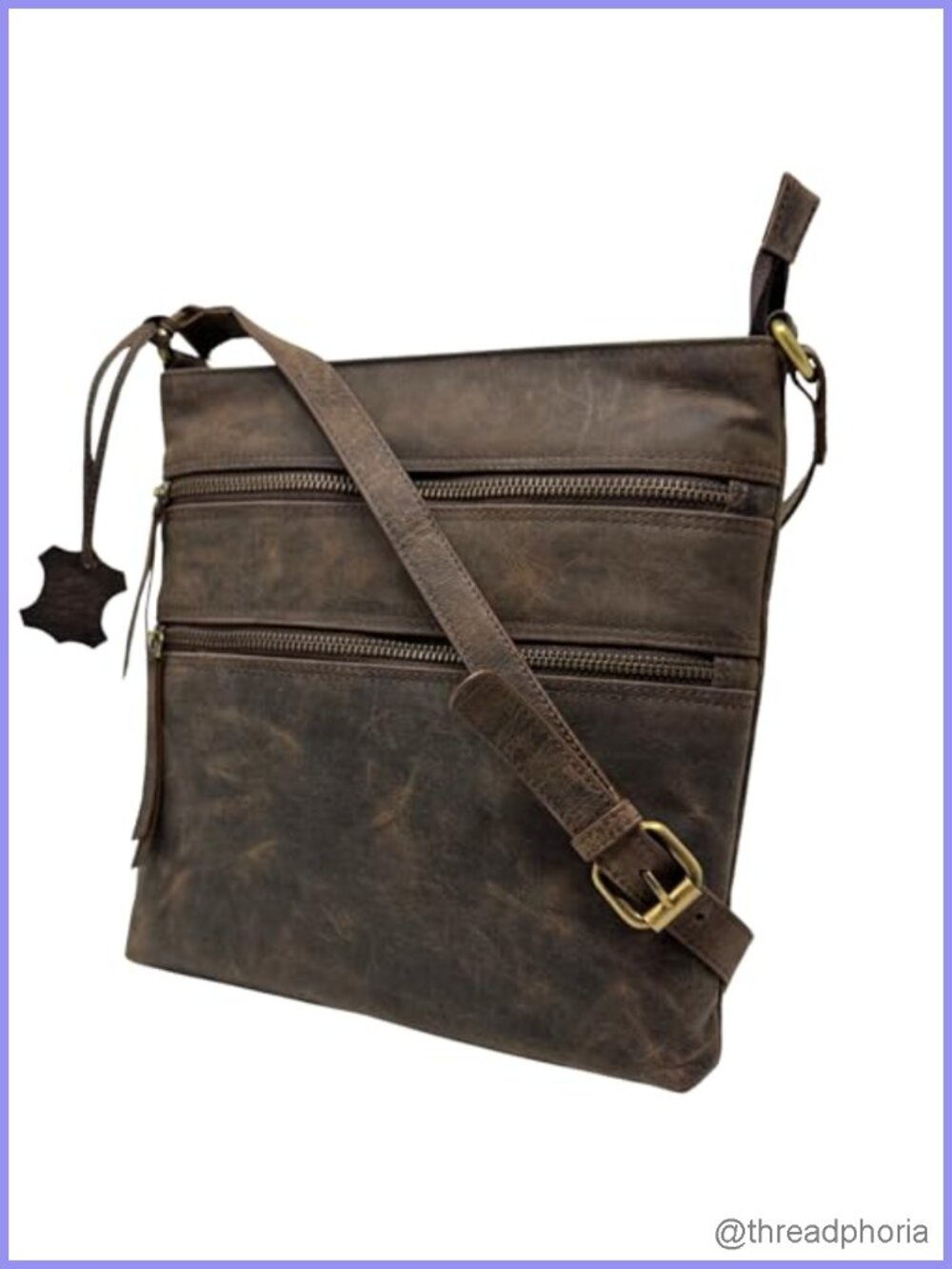 Genuine Leather Crossbody Satchel Bag - Vintage Messenger Shoulder Bag with